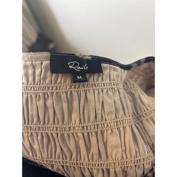 Rails Black and Tan Flutter Sleeve V-Neck Smocked Sun Dress Sz M - Picture 4 of 4